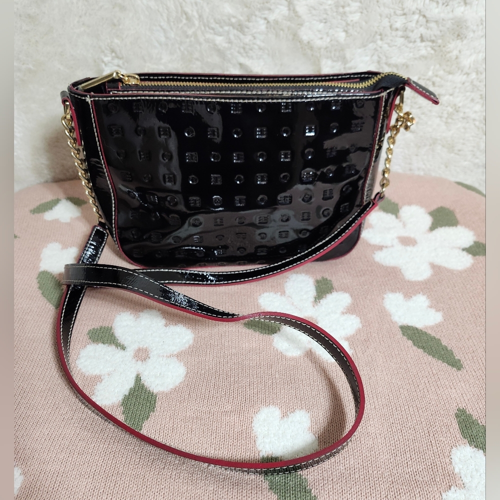 Arcadia Made In Italy Patent Leather Black Crossbody Purse Elegant Designer Bag